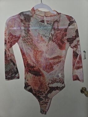 Chocolate Multicolor Sheer Mesh Top in Teal, Coral & Lavender